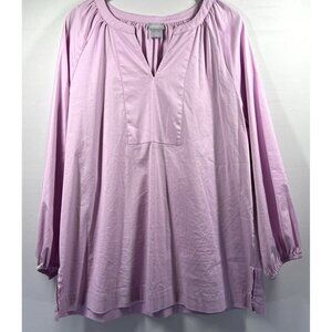 Chicos‎ Women's Top Size Large Solid Pink V Neck Pullover Puff Sleeves Raglan
